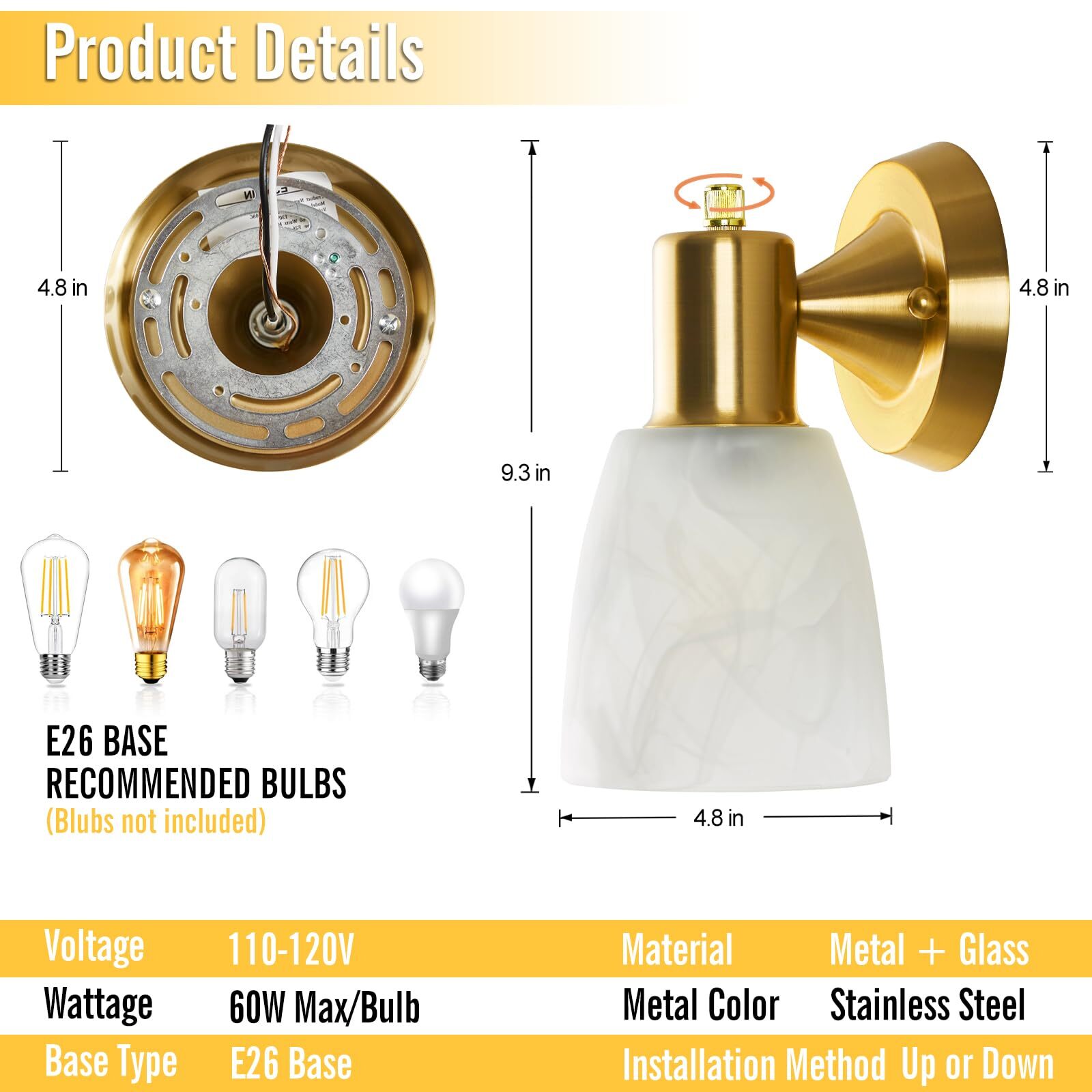 NATYSWAN Wall Light Set of 2, Modern Gold Vanity Lights for Bathroom, Wall Mount Sconces with Frosted Glass, Farmhouse Wall Lamp for Mirror Living Room