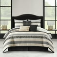 thumbnail image 2 of Nanshing Vina 7 Piece Contemporary Striped Comforter Set, Black Gold, Queen, 2 of 7