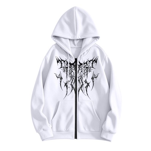 FchengtaiS Men's Graphic Print Fleece Hoodie Jacket Full Zip Long Sleeve Coat Gothic Fashion Streetwear with Kangaroo Pocket