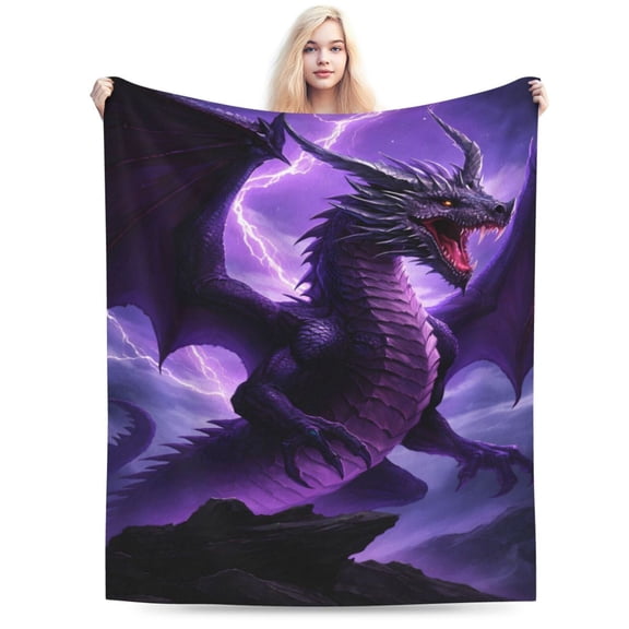 Purple Lightning Dragon Blanket Gifts for Adults Boys Fantasy Flannel Throw Blankets Soft Comfy Lightweight for Home Decor Couch Bed Sofa 60x50