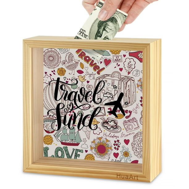 HuaArt HuaArt caja fuerte de madera para ahorrar dinero para niños, 20 x 20 x 6 cm