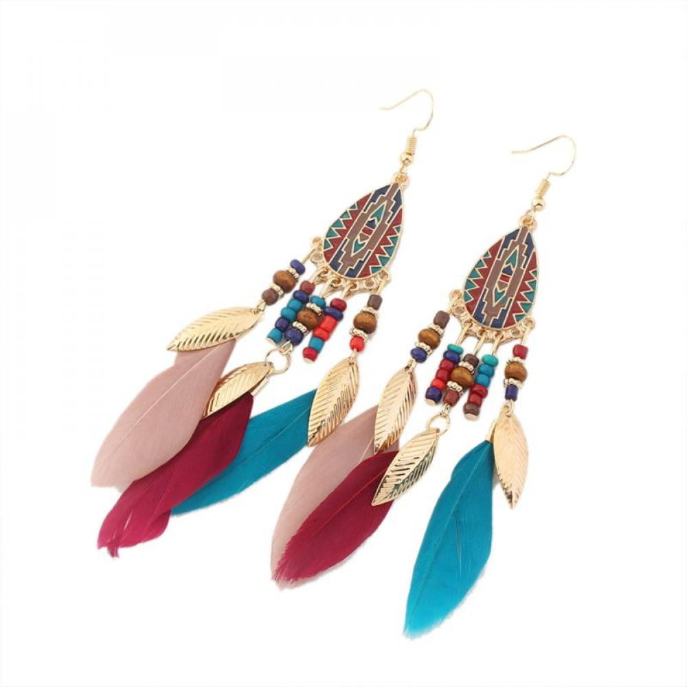 Fashion Women Dangle Alloy Chain Tassels/Feather/Glass Earrings Gift Jewelry