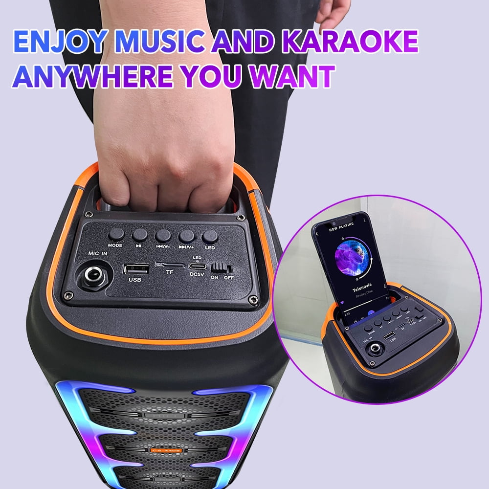 VTIN Portable Bluetooth Party Speaker, Handheld Dual 4‘’ Speakers Party Stereo Subwoofer RGB Lights Karaoke Heavy Bass for Karaoke Camping Party Singing