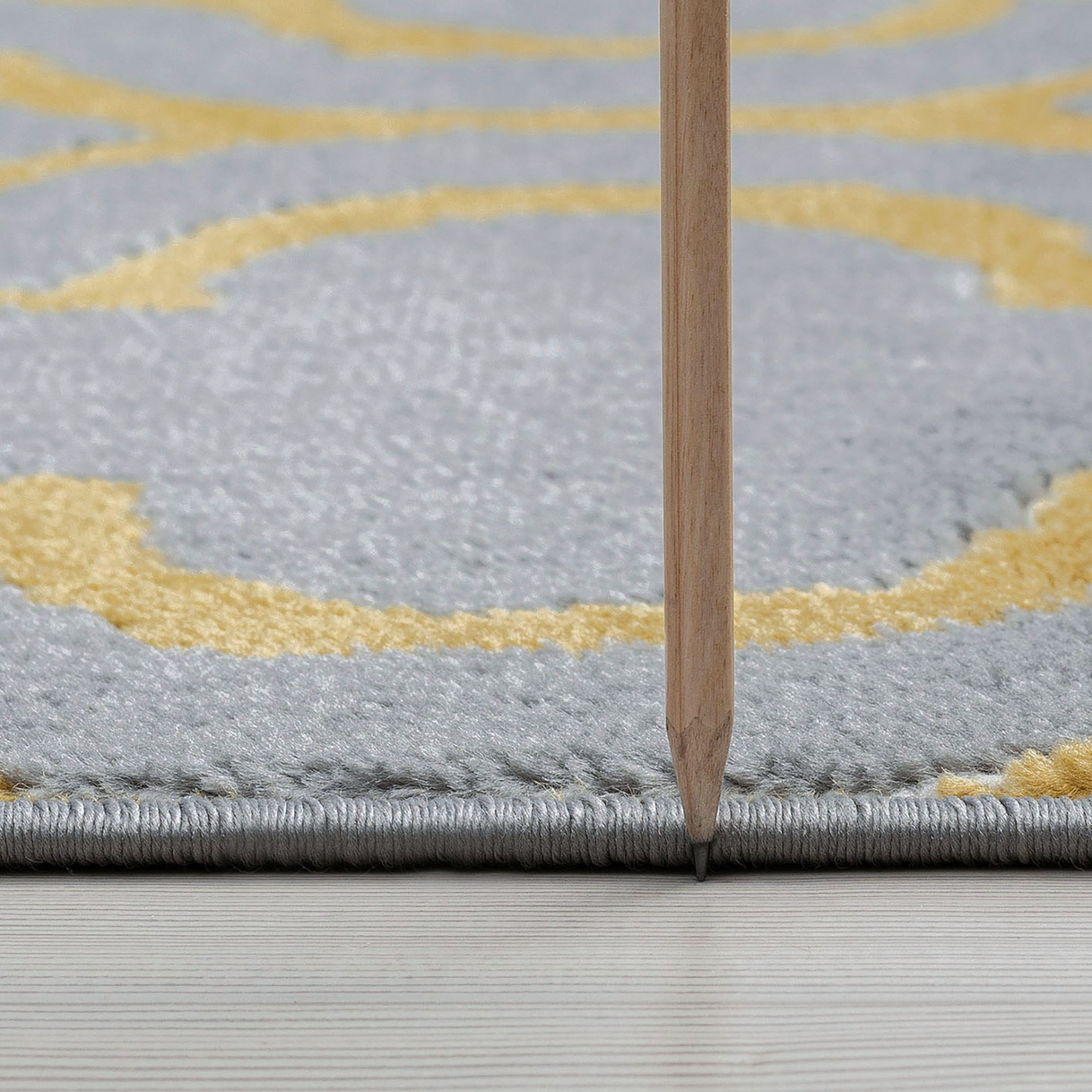 Transitional 5x8 Area Rug (5'3'' x 7'3'') Geometric Yellow, Gray Living Room Easy to Clean