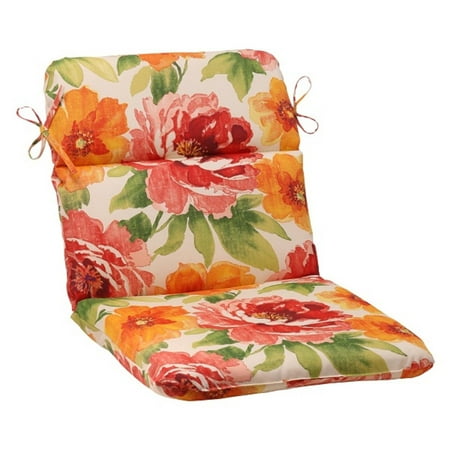 40.5" White Floral Splash Outdoor Patio Rounded Chair Cushion with Ties