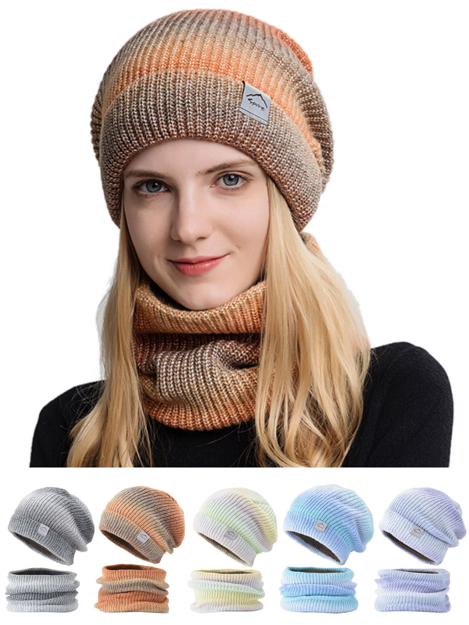 Spencer Womens Winter Beanie Hat Fleece Lined Hat Scarf Set Knitted Ski