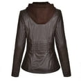 thumbnail image 2 of Outfit Craze Women Brown Biker Detachable Zipper Hoodie Real Leather Jacket (XL), 2 of 3