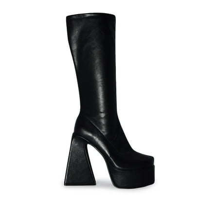 

Wild Diva Mid Calf Structural Triangular Chunky Block Heel Boots (Black 10)