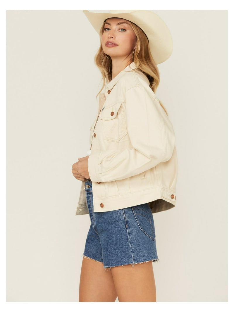 USA製 Wrangler white trucker jacket Wrangler Women's Logo Denim Trucker Jacket - 112352493