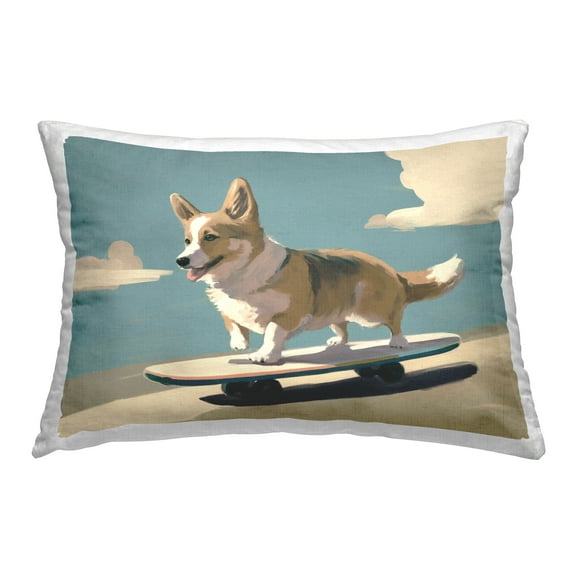 Stupell Industries Skateboarding Corgi Dog Decorative Printed Throw Pillow Design by Svetlana Aleynikova.
