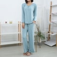 thumbnail image 6 of BOVXNPU Pajama Set For Women Women Solid Summer Lightweight Round-Neck Long-Sleeved Long Pants Home Attire Set Of 2 Pieces Women Sleepwear, 6 of 7