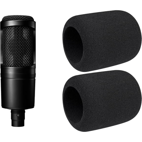 SOULWIT 2Pcs Microphones Pop Filter for Audio-Technica ATH AT2020/AT2050/AT4040 Cardioid Condenser, Protective Mic Cover Windscreen Foam - Black