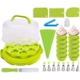 thumbnail image 1 of Round Cake Carrier and cupcake holder with Handle, Cake transporter and holder with cover, Cupcake Storage Containers, Cupcake Stand with silicon mold & Decorating Tools (Neon Green) - -, 1 of 7