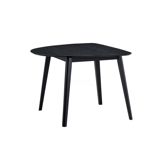 Modern Black Rectangular Dining Table for 4, Synthetic Wood Kitchen Table with Wooden Legs, Fixed Tabletop Design