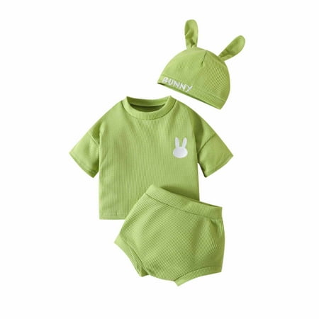 

Ecqkame Baby Outfits Clearance Baby Boys Girls Easter Lovely Embroidered Bunny Candy Color T-shirt Shorts Hat Suit Green 6-12 Months