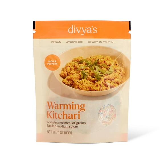 Divya's Warming Kitchari, Rich & Peppery, KKS1 One-Pot Ayurvedic Meal Grains, Lentils, & Spices, Healthy & Nourishing Plant-Based Meal, Vegan, Non-GMO, Gluten Free, Organic, Family Size - 4 Meals