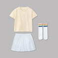 thumbnail image 5 of Girls First Day of School Outfits Set Casual Short Sleeve Tees Skirts Rainbow Socks Cotton Summer Going Out Clothes 10 Years, Beige, 5 of 5