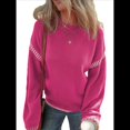 thumbnail image 3 of Suéteres para Mujer, Cuello Redondo Liso, Corte Holgado, Larga, Punto en Contraste, Jersey, Tops Rosa Roja S, 3 of 8