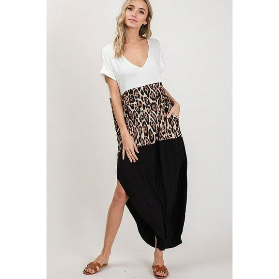 Color Block V Neck Maxi Dress S