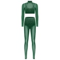 thumbnail image 2 of Mufeng Womens dance 2 Pieces Mesh Rhinestone Crop Tops Shirts Bodycon Pants Jazz Latin Dance Outfits Dark Green L, 2 of 6