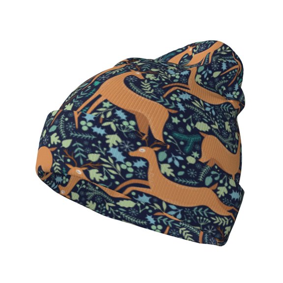 Picia Reindeer Pattern Knitted Beanie Hat for Men and Women , Unisex Winter Warm Stretchy Knit Cap Thick Fisherman Beanies Cuffed Plain Skull Caps
