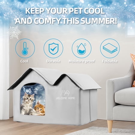 M Size Cat Cooling House 16.5 x 12 x 15.7 in for Pets up to 11 lbs Foldable Outdoor Shelter