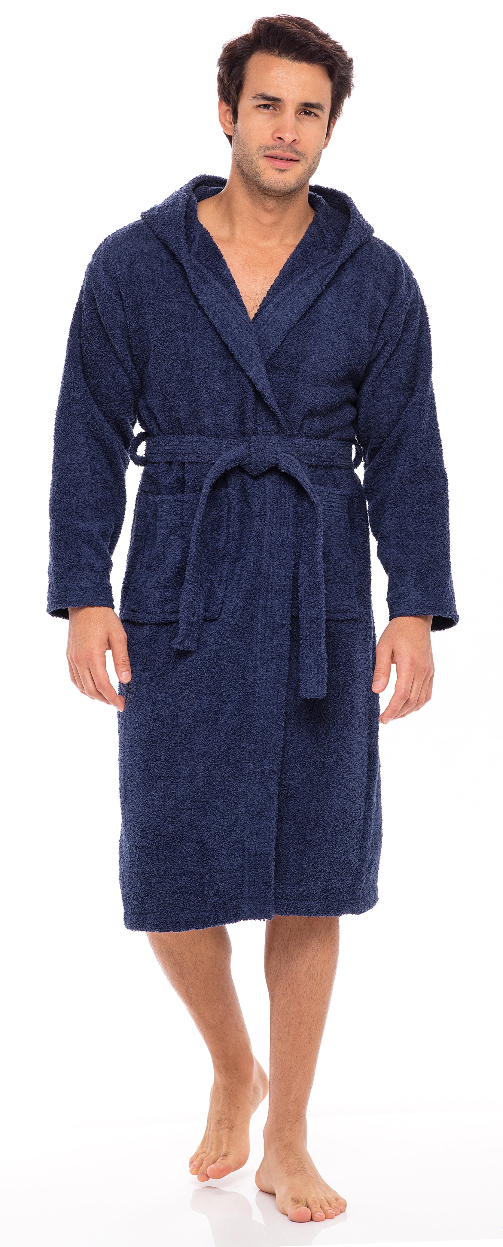 Men Hooded Bathrobe For Men 100% Cotton Terry Bathrobes with Hood Towel ...