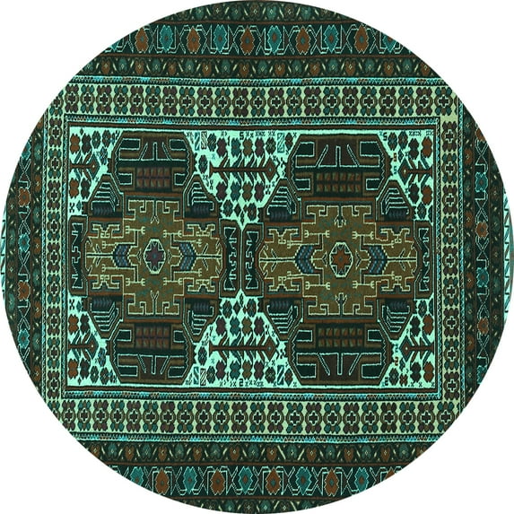 Ahgly Company Indoor Round Persian Turquoise Blue Traditional Area Rugs, 3' Round