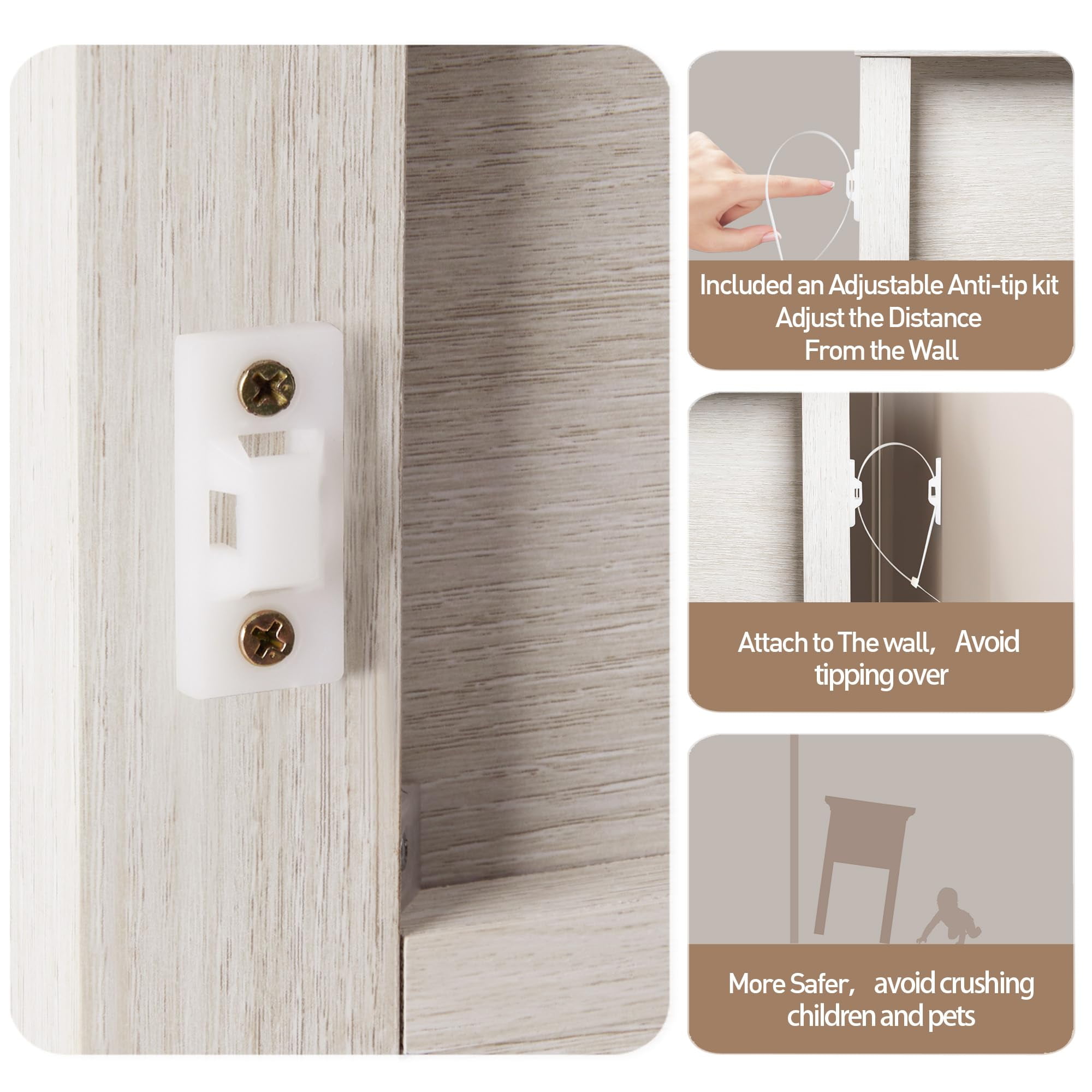 CozyHome Boho Rattan Wood Accent Nightstand with Drawer Set of 2, 27" Tall End Table with Storage, Grayish White Bedside Table, Chairside Couch Coffee Table Nursery Living Room Bedroom Furniture