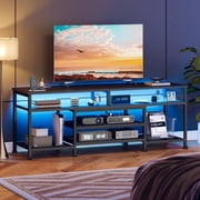 Tydimor Modern TV Stand for TVs up to 70", Media Console with Storage for Living Room, LED Entertainment Center with Outlets, Black