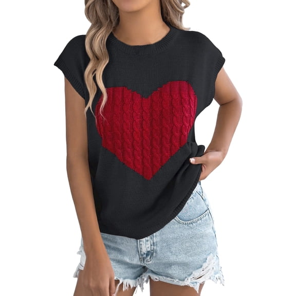 XIAOCHA Elegant Casual Loose Knit Sweater Pullover Featuring Contrast Color Heart For Valentine's Day And Comfy Daily Wear