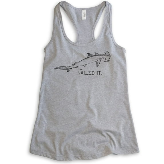 Nailed It Hammerhead Shark Tank Top, Ladies Racerback Tank Top, Funny Shark Tank Tee, Funny Shark Meme, Heather Gray, X-Large