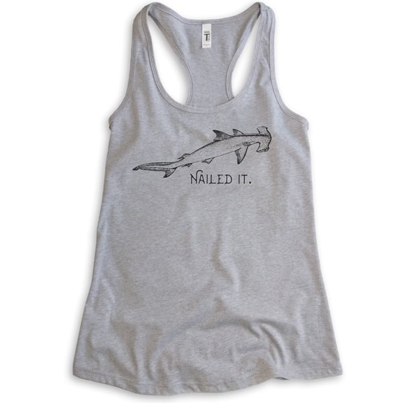 Nailed It Hammerhead Shark Tank Top, Ladies Racerback Tank Top, Funny Shark Tank Tee, Funny Shark Meme, Heather Gray, Medium