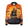 thumbnail image 4 of QATAINLAV Womens Bomber Jacket Long Sleeve Zip Up Halloween Printed Outerwear Lightweight Loose Casual Fall Coats with Pockets, Multicolor, L, 4 of 6