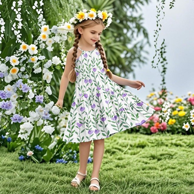 LOVZFMLL Robe d'Été Sans Manches à Bretelles Boho pour Fillettes, 4-14 Ans