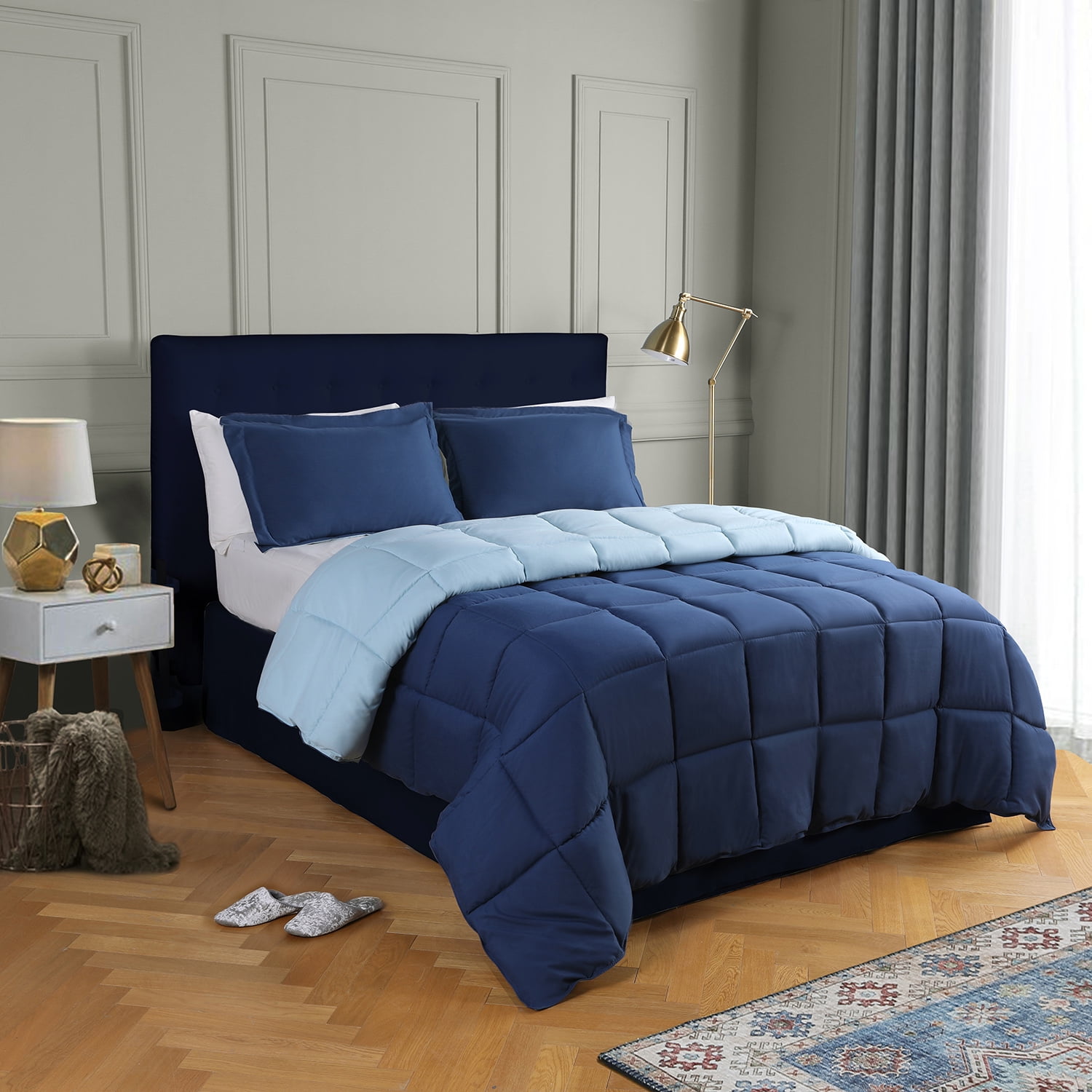 HIG Light Weight Down Alternative Comforter, Queen, Navy, Reversible