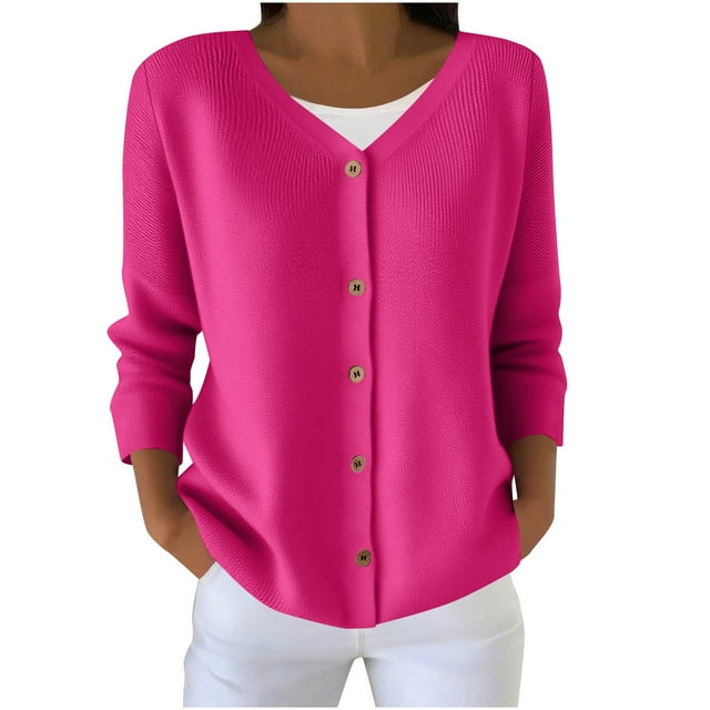 HongQid Women's Button Down Crew Neck Long Sleeve Soft Knit Cardigan Sweater