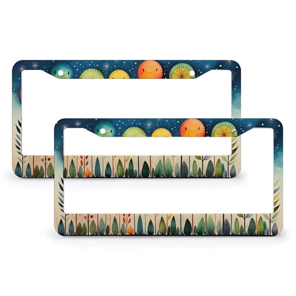 2 Pack Watercolor Rainbows & Suns Print License Plate Frame Colorful Floral Customized Decor Car Tag Metal 2 Hole Funny Cute for USA Canada Vehicles