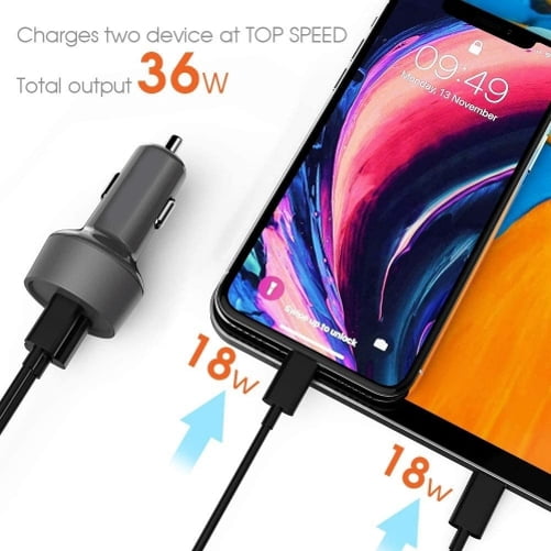 For Nokia C300/C110 - 36W Quick Car Charger, 2-Port USB Cable Type-C PD Power Adapter DC Socket for Nokia C300/C110 Phones