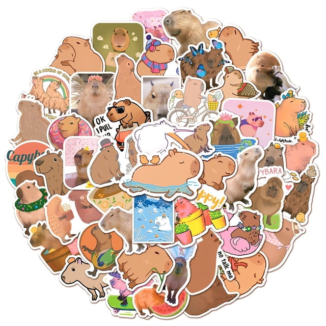 Paquete de pegatinas Capybaras Anime, vinilo impermeable, 50 unidades