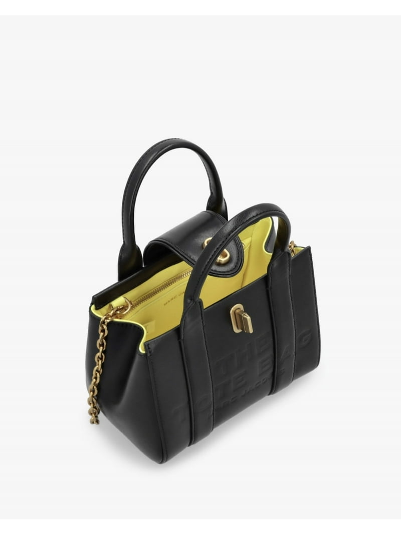 Marc Jacobs The Mini Turnlock Leather Crossbody Tote Bag In Black