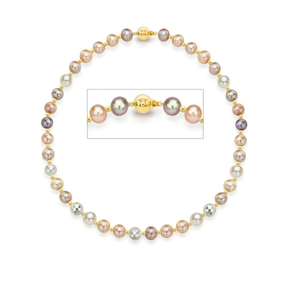 ADDURN 14Kt Yellow Gold 8-9mm Multi-Color Freshwater Pearl/Beads/Ball clasp Necklace