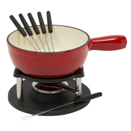 

10 Pcs Red Cheese Fondue Pot Set with Long Forks and Burner for Chocolate 8.9 x 5.7 x 4.8 in.