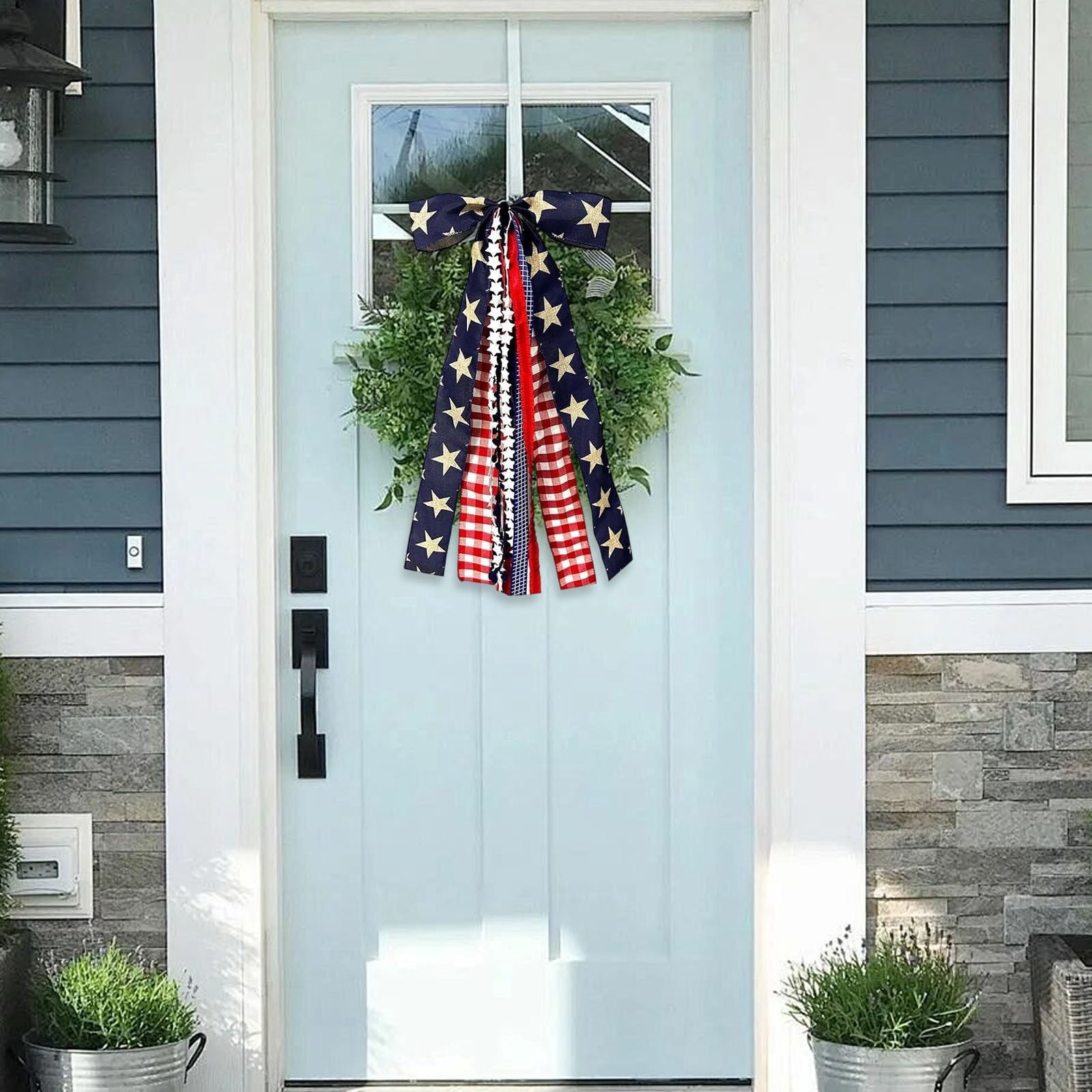 3Pcs Patriotic Fourth Of July Bow Decoration Red White Blue Ribbon Bow for Wreath Door Party Decor Independence Day Holiday Hanging Ornament