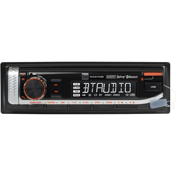 Dual Electronics MXD140B Single DIN Marine Stereo Receiver, Boat Radio with Built-in Bluetooth, Black , New
