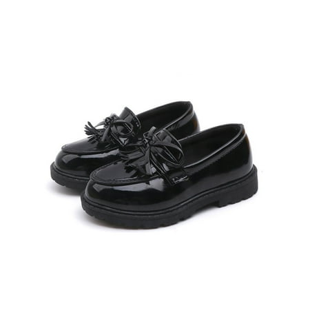 

Rotosw Girls Mary Jane Low Top Dress Shoes Slip On Flats Lightweight Round Toe Loafers School Cute Leather Shoe Black 3.5Y/4Y