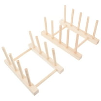 LEORX 2Pcs Kitchen Plate Holder Beige Wood Bowl Dish Drying Organizer