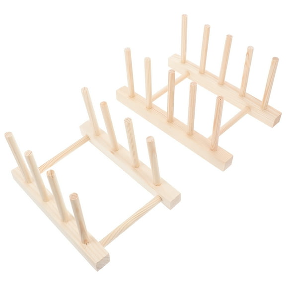 LEORX 2Pcs Kitchen Plate Holder Beige Wood Bowl Dish Drying Organizer