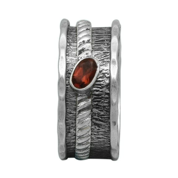 Spinner Ring 5X3MM Oval Garnet Fidget Hammered 925 Silver women Band