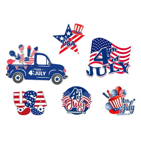 6Pcs Independence Day Signs Decoration, 4th of July Decorations Patriotic Memorial Day Tabletop Decorations, Red White Blue Table Centerpieces Photo Props Vase Decor Insert For Memorial Day